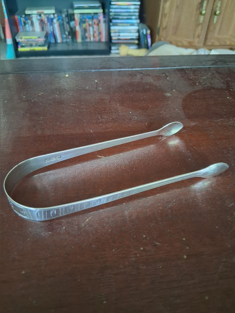Vintage Etched Sterling Silver Tongs